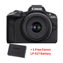 Canon EOS R50 Mirrorless Camera with 18-45mm Lens & Extra Canon LP-E17 Battery