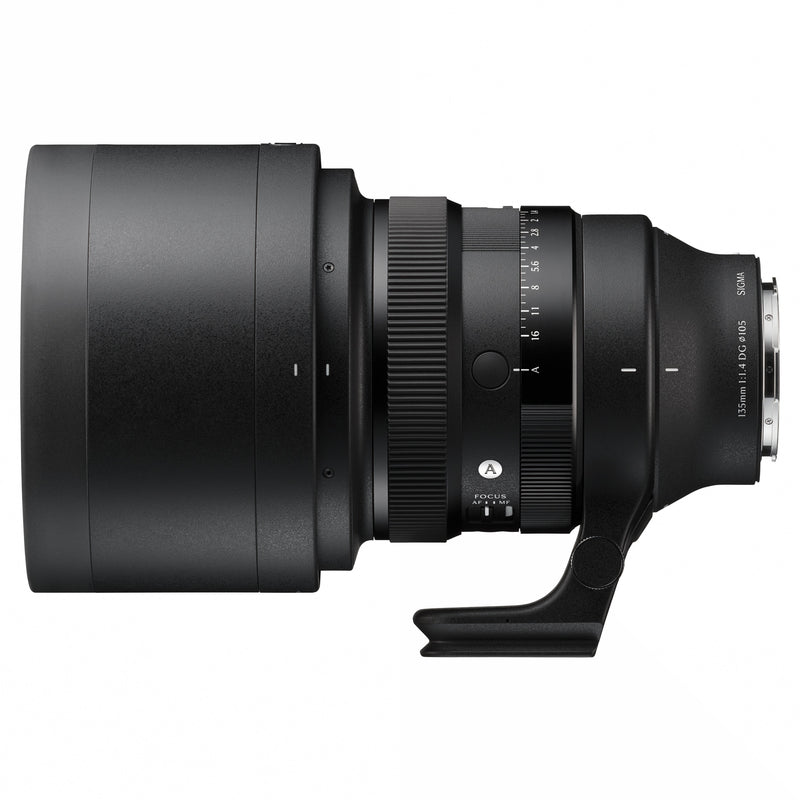 Black camera lens on a white background