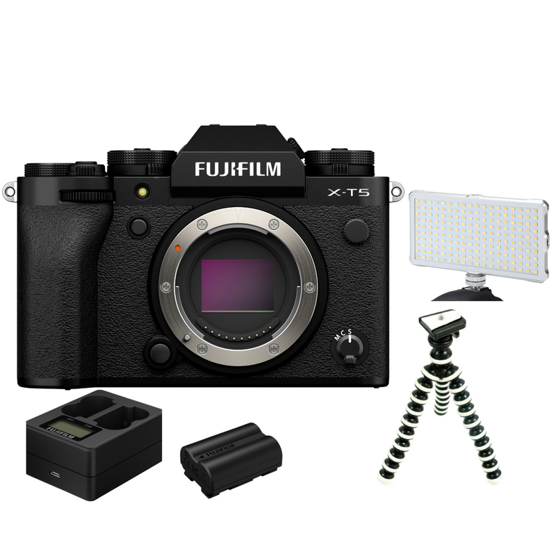 Fujifilm X-T5 Body Black, Extra Fuji NP-W235 Battery, BC-W235 Twin Charger and GorillaPod