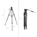 Two camera tripods with measurements on a white background