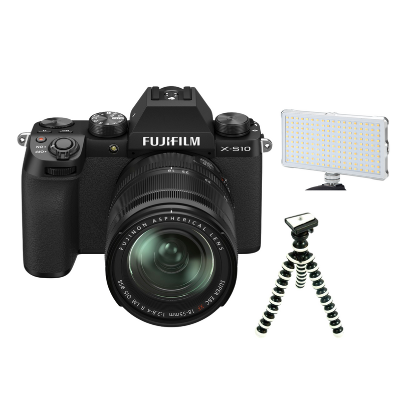Fujifilm X-S10 Mirrorless Kit Black w/ XF 18-55mm f/2.8-4.0 R LM OIS Lens & Litufoto Bi-Color led and GorillaPod