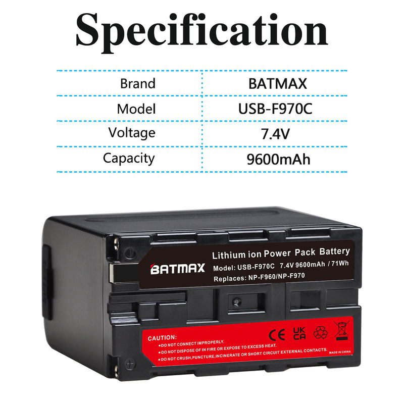 Batmax  NP-F970C with USB-C Direct Charging Port with Led Indicatore