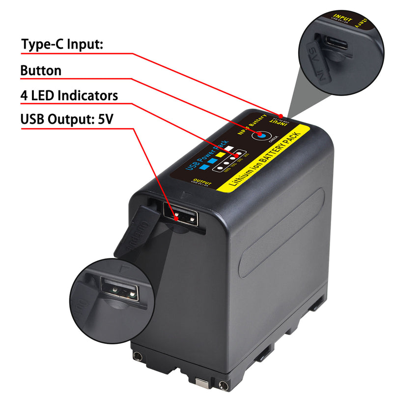 Batmax  NP-F970C with USB-C Direct Charging Port with Led Indicatore