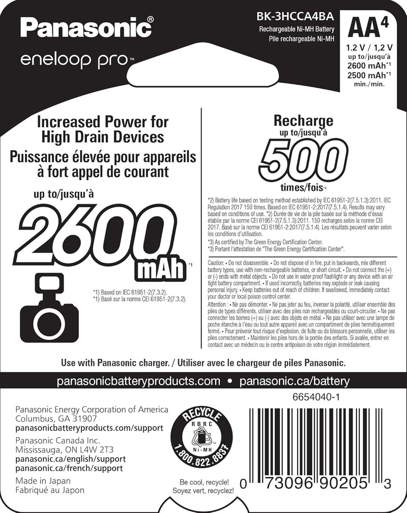 PANASONIC Eneloop pro AA High Capacity 2600mAh Rechargeable Batteries (4 pack)
