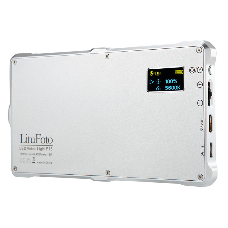 LituFoto F18 Portable Bi-Color LED Video Light with Power Bank Function (Silver)
