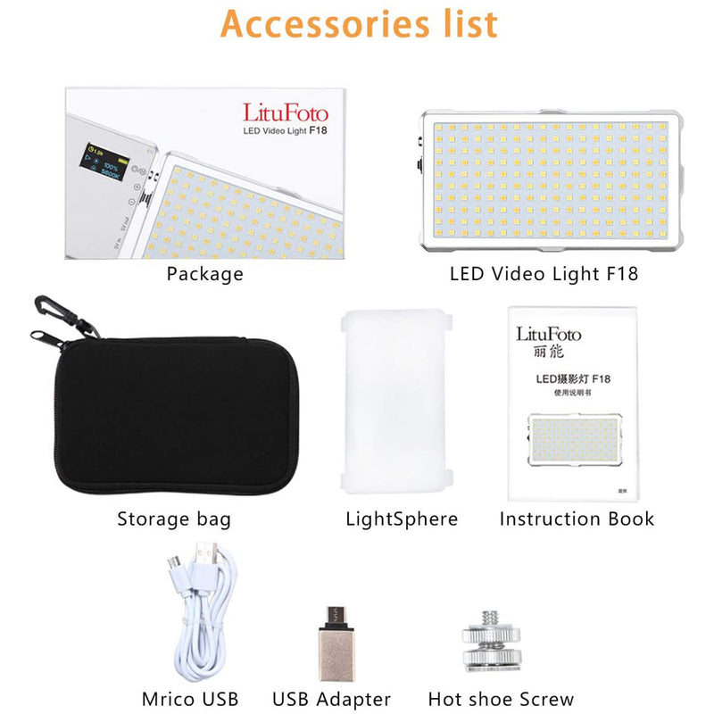 LituFoto F18 Portable Bi-Color LED Video Light with Power Bank Function (Silver)