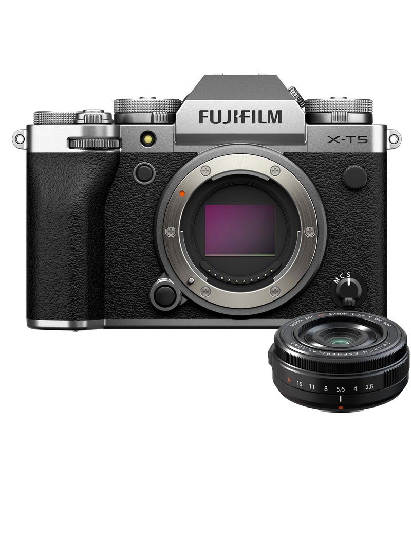 Fujifilm X-T5 Mirrorless Camera Silver with Fujifilm XF 27mm F2.8 R WR Pancake Lens