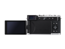 Rear view of silver Panasonic LUMIX L10 camera with fully articulated LCD screen extended at Best Camera Store