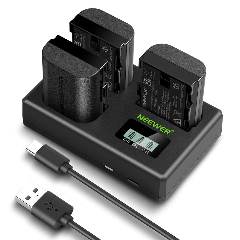 NEEWER 3 Pack 2200mAh LP-E6P/LP-E6NH Replacement Batteries For Canon with 3 way Charger