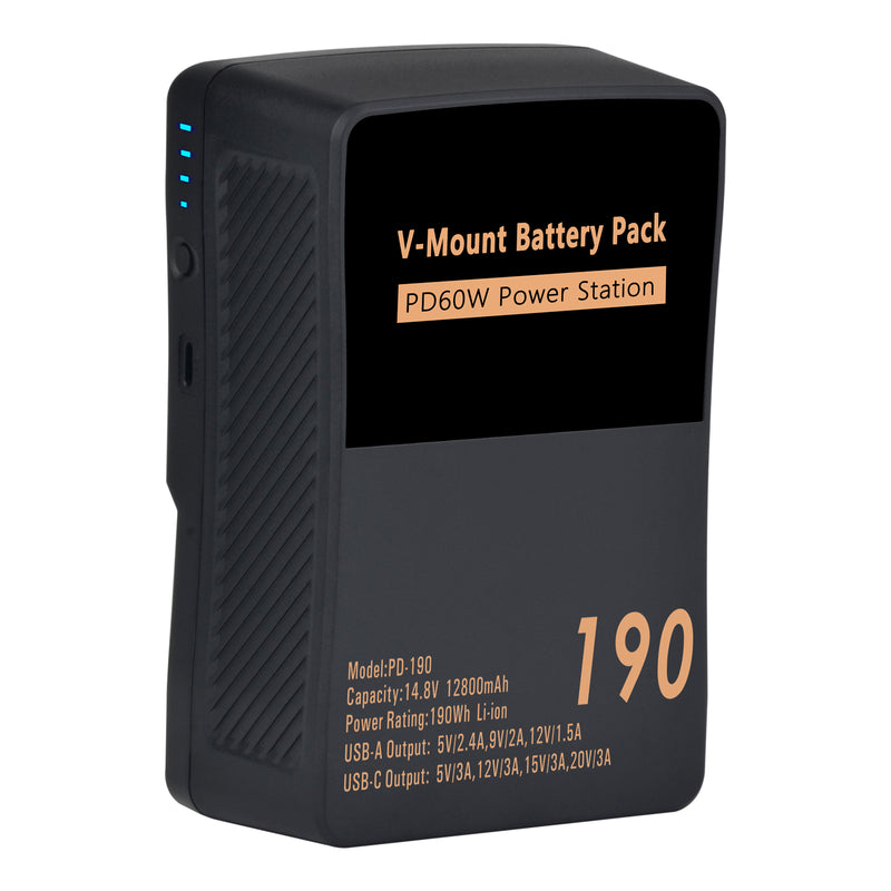 Batmax PD-190 V-Mount Battery Kit with 65W GaN Fast Charger and Cables (190Wh)