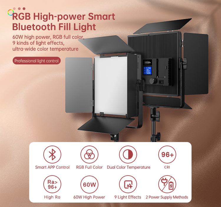 LituFoto R60 Large RGB Photography LED 2-Light Kit with Barn Doors