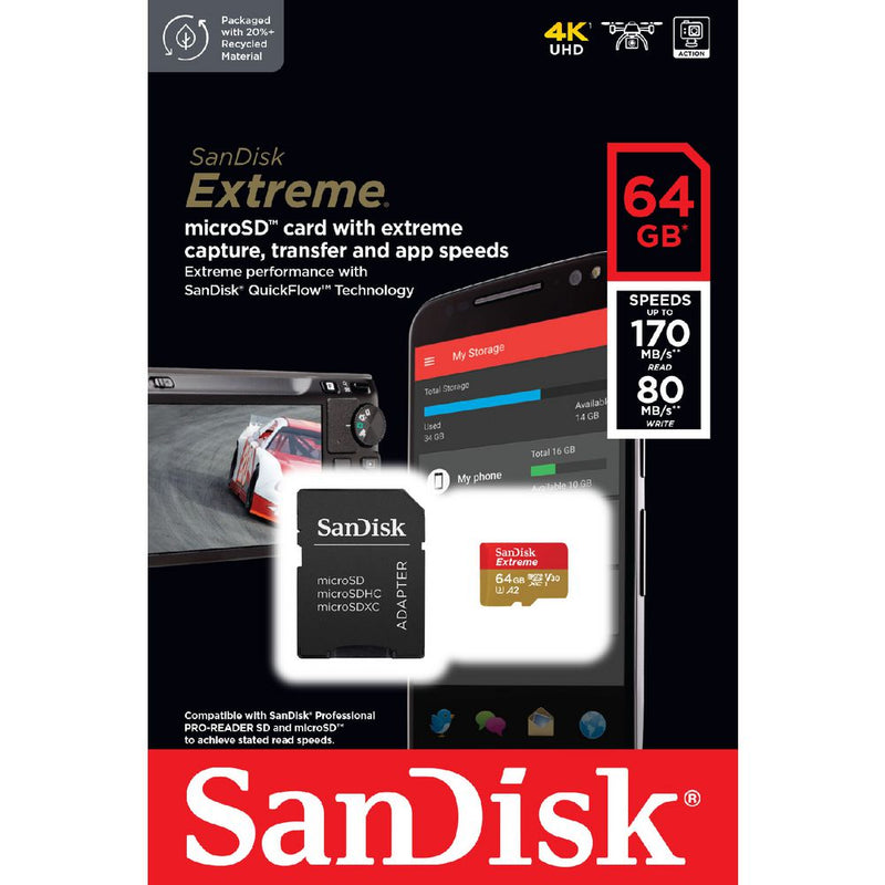 Sandisk Extreme MicroSDXC 64GB 170MB/s V30 A2 With SD card Adatpter