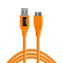 Tetherpro Orange USB cable 3.0 to Micro-B 15Ft with connectors on a white background