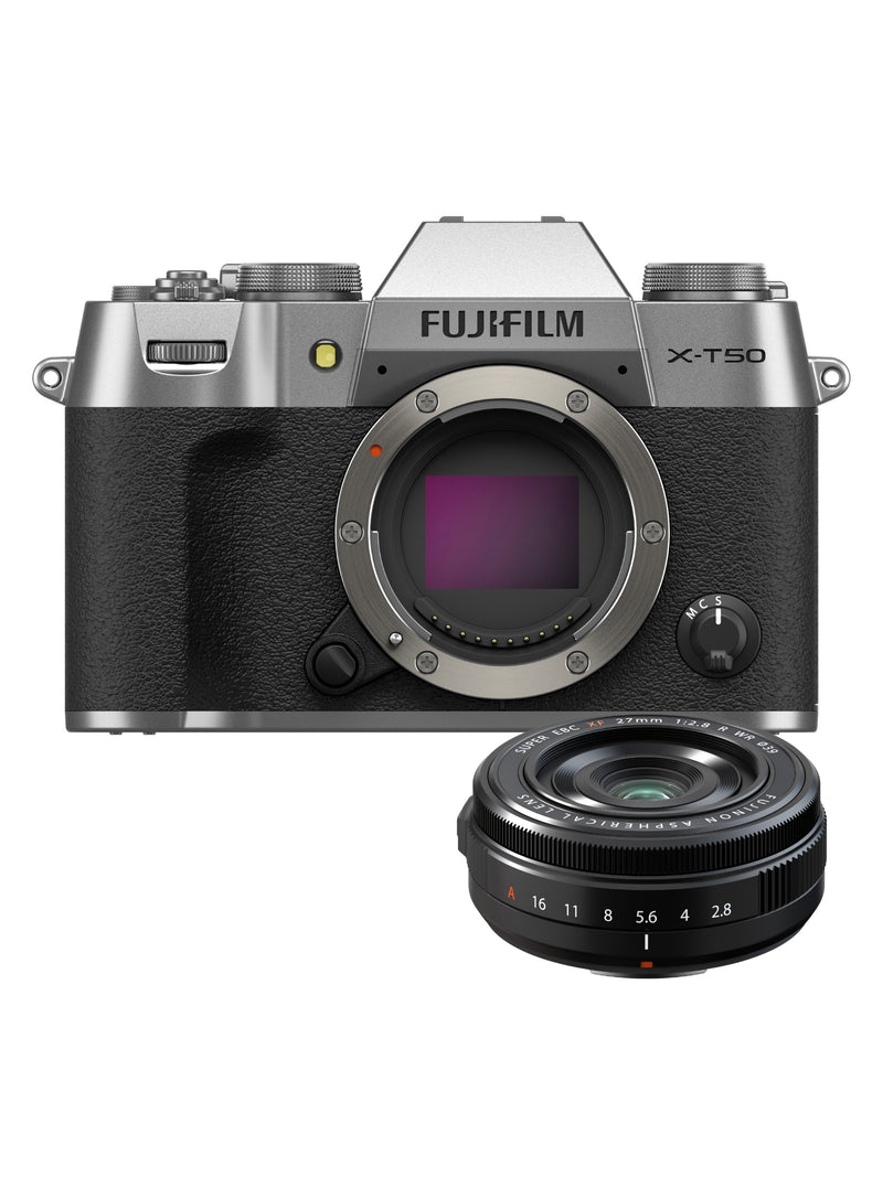 Fujifilm X-T50 Mirrorless Camera Silver Body with Fujinon XF 27mm f/2.8 R WR Pancake Lens