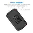 Bottom view diagram showcasing the four anti-skid silicon pads on the corners of the charger for safe and stable placement.