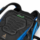 Close-up view of a tablet sliding into the padded storage sleeve beneath the ActivZone back panel of the Lowepro PhotoSport III backpack.