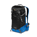 Three-quarter angle view of the lightweight Lowepro PhotoSport BP 15L AW III outdoor adventure daypack standing upright.