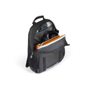 Top-loading personal compartment of the Lowepro Adventura BP 150 III backpack showing an organized tablet, headphones, and daily essentials.