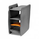Close up view of the empty grey QuickShelf three tier divider insert standing independently outside of the bag.