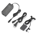 Canon LP-E10 Dummy Battery DC5521 AC Power Adapter Kit by KingMa showing dummy coupler, adapter block, and wall outlet cable.