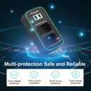 Safety feature graphics highlighting over-voltage over-current short circuit and over-charge protections on the KingMa camera hub.