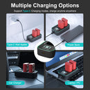 Application graphic showing the KingMa Canon charger being powered by a Type-C wall adapter power bank car charger and laptop.