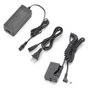 Canon LP-E8 Dummy Battery DC5521 AC Power Adapter Kit by KingMa showing dummy coupler, adapter block, and wall outlet cable.