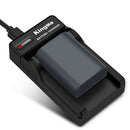 Canon NB-2LH Battery Charger with 1 Battery by KingMa featuring a single slot travel dock, 800mAh rechargeable lithium cell, and charging cord.