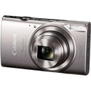 Elegant three-quarter beauty shot of the pocket-sized compact silver Canon PowerShot ELPH 360 HS digital camera on display at best camera store