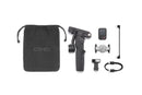 Overhead view of the items in the DJI Osmo Mobile 8P Advanced Tracking Combo featuring the interactive FrameTap remote panel, sold by Best Camera Store.