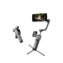 Side-by-side view of the DJI Osmo Mobile 8P smartphone stabilizer fully unfolded on a tripod and neatly folded for travel, from Best Camera Store.
