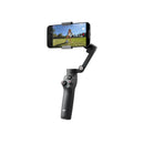 Front view of an iPhone securely mounted vertically on the DJI Osmo Mobile 8P 3-axis stabilizer handle at Best Camera Store.