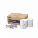 DNP QW410 4x6 inch digital media set box shown with two white paper print rolls and two dye-sublimation ink ribbons on a white background.