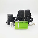Green Fujifilm FinePix Z10fd camera with charger, battery, and Roots pouch at Best Camera Store