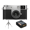 FUJIFILM X Half Digital Camera in Silver with free mini tabletop tripod and extra battery bundle from Best Camera Store.