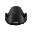 Official Fujifilm black petal-shaped plastic lens hood accessory included with the XF 18mm f/1.4 R LM WR lens.