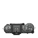 Close-up of the Fujifilm X-T50 Film Simulation dial and manual controls in Charcoal Silver finish.