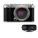 Fujifilm X-M5 Silver Body with unmounted Fujinon XF 27mm f/2.8 R WR lens side-by-side, a premium camera bundle from BEST CAMERA STORE, Toronto. Best mirrorless camera, compact lens kit.