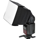 Godox SB1010 softbox mounted on a Godox V860III speedlite for professional on-camera light diffusion.