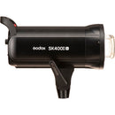 Side profile of the Godox SK400II-V Studio Flash showing the sleek black body and Bowens S-type accessory mount.