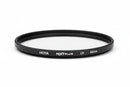 Profile view of the slim-frame Hoya NXT Plus UV clear protective lens filter showing the lightweight aluminum ring and front filter threads.