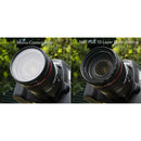 Side-by-side comparison sample image demonstrating the difference between a high-flare mono-coated filter and the clear, high-contrast Hoya NXT Plus 10-layer multi-coating filter on a Canon lens.