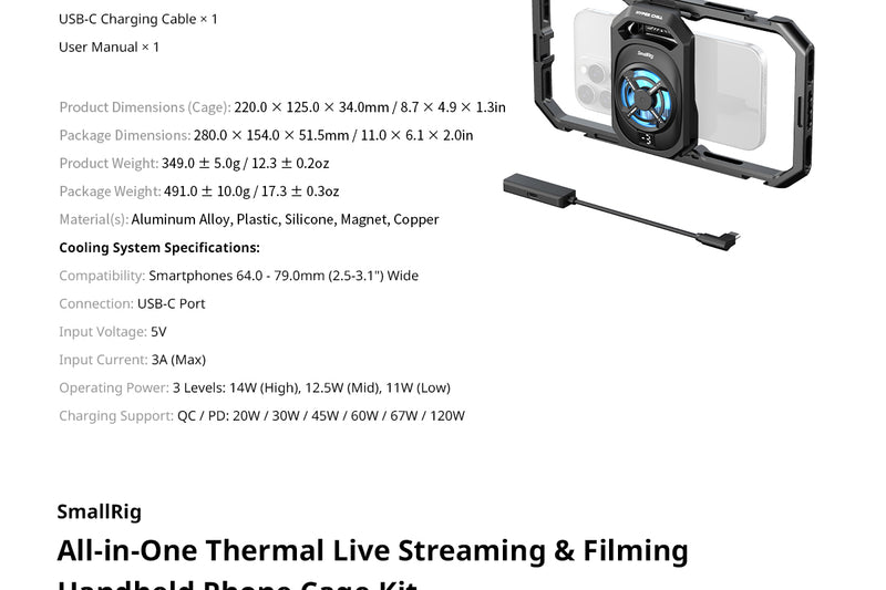 SmallRig All-in-One Thermal Live Streaming & Filming Handheld Phone Cage Kit