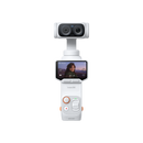 Insta360 Luna Ultra 8K Pocket Gimbal Camera in Stellar White showing 2-inch OLED touchscreen display