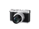 Front three-quarter view of silver Panasonic LUMIX L10 camera with Leica 24-75mm lens at Best Camera Store