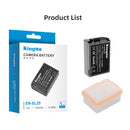 KingMa camera battery bundle including the retail box, EN-EL25 battery, and premium plastic storage case.
