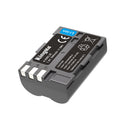 Top-down layout from Best Camera Store showing the KingMa EN-EL3E 1600mAh battery pack for Nikon, its travel protection case, and packaging.