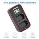 Infographic highlighting over-voltage, over-current, short circuit, and over-charge protection features of the KingMa dual charger.