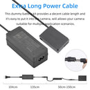 Technical measurement graphic showcasing the extra-long cable breakdown of the KingMa LP-E12 dummy battery totaling up to 3.8 meters.