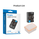 The complete retail set featuring one KingMa 1960mAh LP-E6 battery and its clear transport safety case